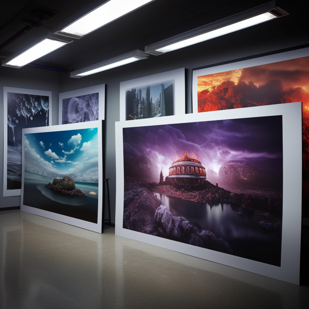 image of large scale colorful prints on gallery