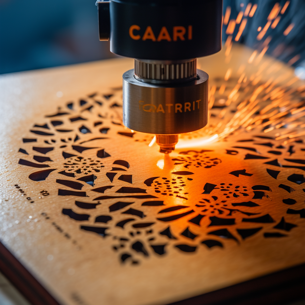 image of laser engraver cutting swirly pattern on wood