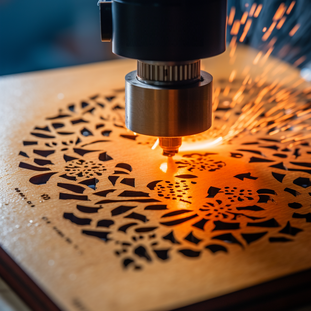 image of laser engraver cutting swirly pattern on wood